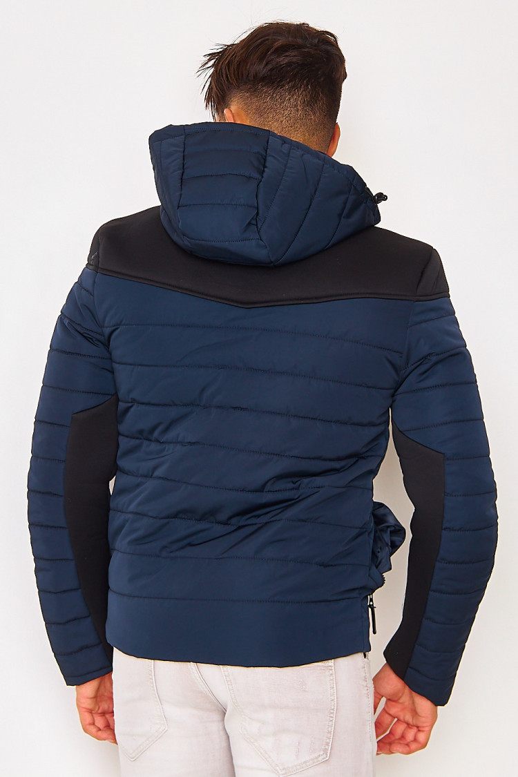 Doudoune fine bleu/noir bimatière