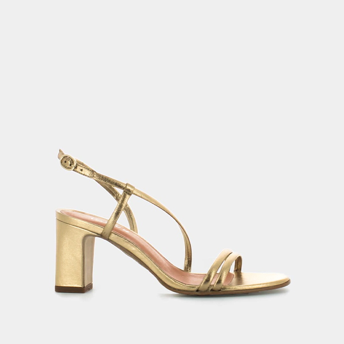 Sandales à talons et brides  en cuir métallisé or