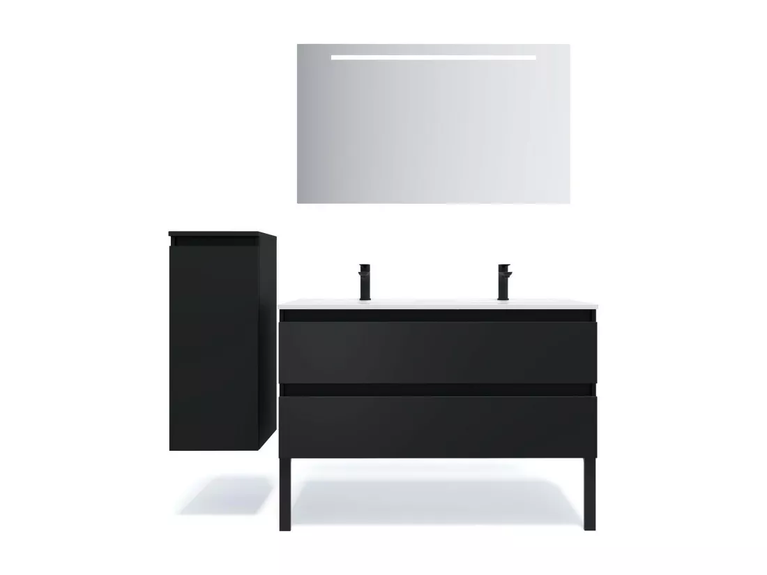Meuble de salle de bain suspendu 2 vasques à poser 120cm 2 tiroirs Noir - Hudson