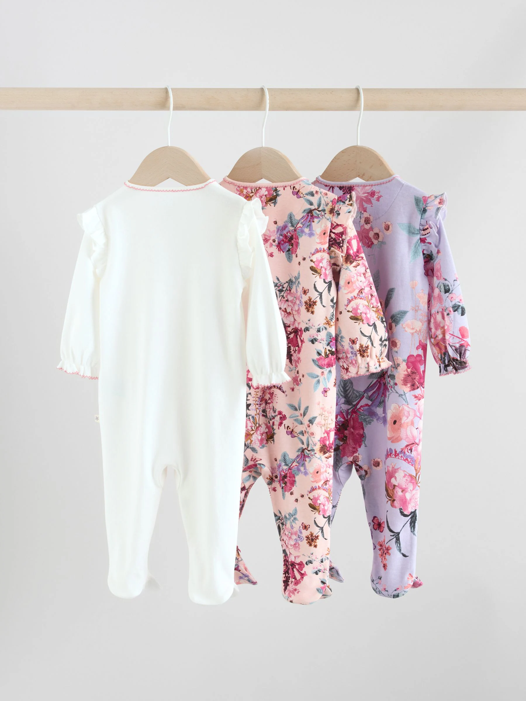 Ecru met bloemenmotief - Verpakking van 3 babypyjama's (0 mnd-2 jr)