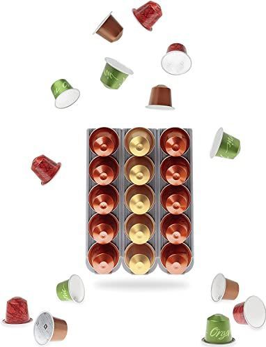 R&R SHOP - Capsulehouder compatibel met Nespresso, lijmbaar op elk oppervlak, compatibel met Nespresso-machines, compartimenten voor 5 capsules, maïsplastic, gemaakt in Italië - set van 3