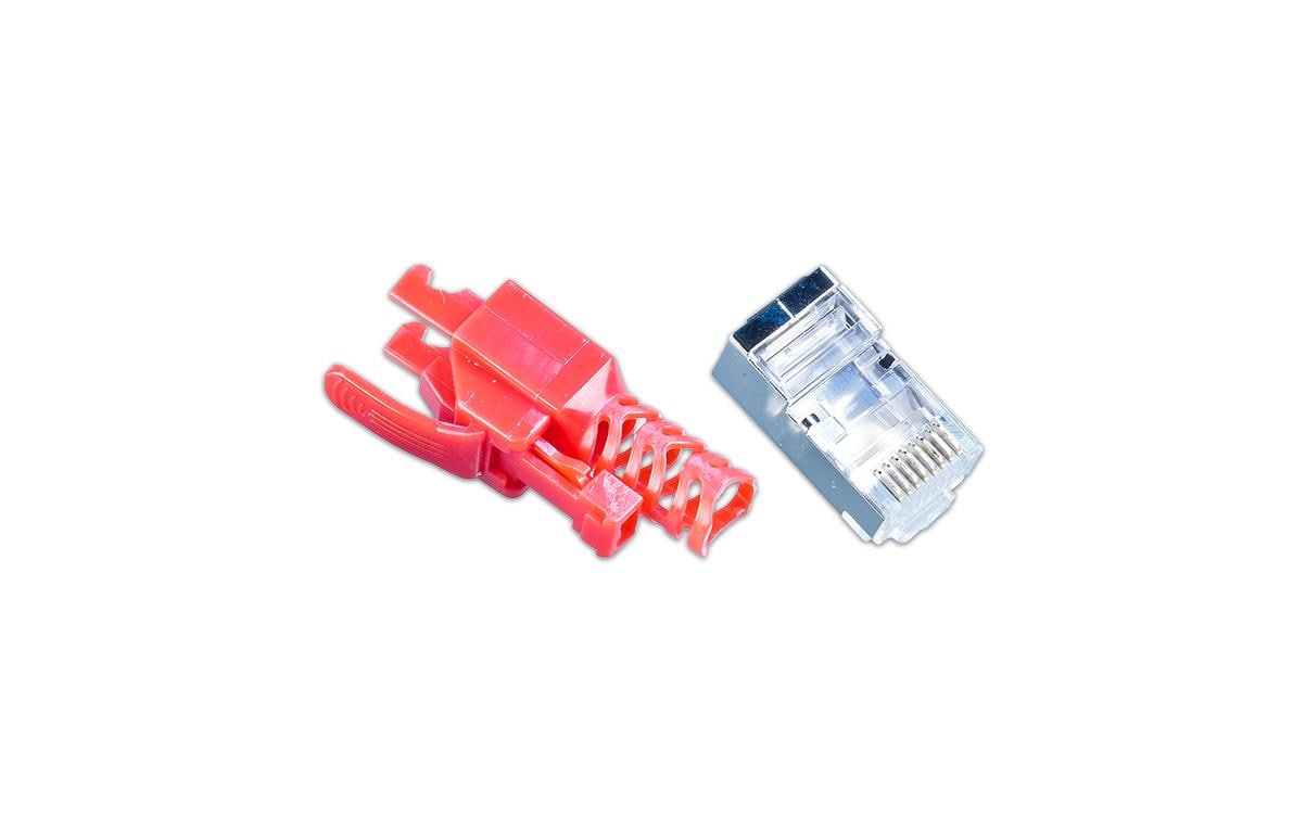 Stecker RJ45 KAT6A Securelock 10 Stück, RotWirewin RJ45 KAT6A Securelock Stecker inkl. Knickschutztülle, rot, 10-Pack