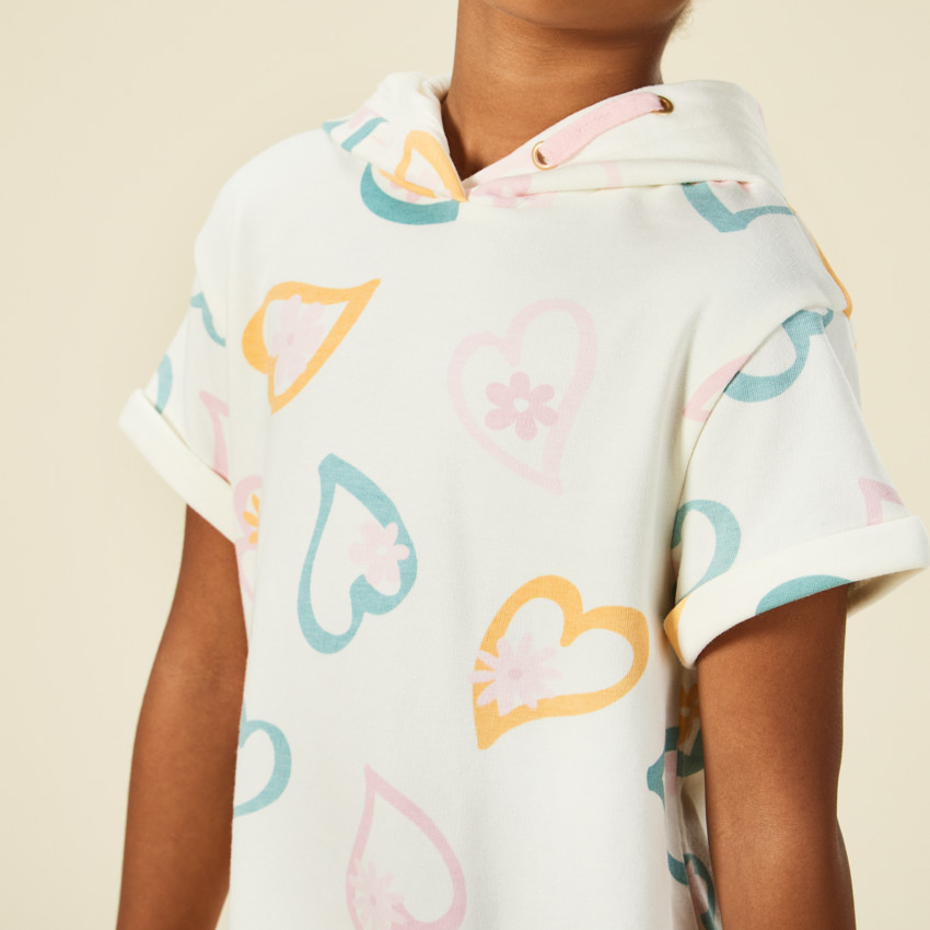 Robe sweat manches courtes imprimé cœurs pour fille