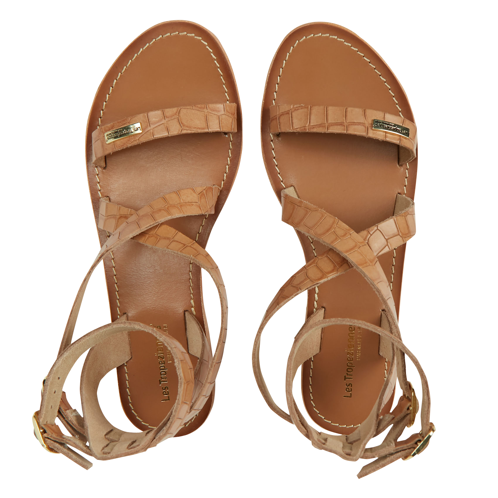 OCEANIA - Sandales plates montantes en cuir | Beige