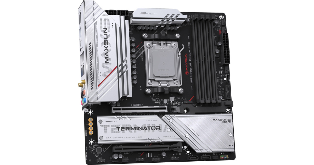 MAXSUNMS-Terminator B850M PRO WIFI socket AM5 moederbord  (Zwart, RAID, 2.5 Gb-LAN, WLAN, BT, Sound, µATX)