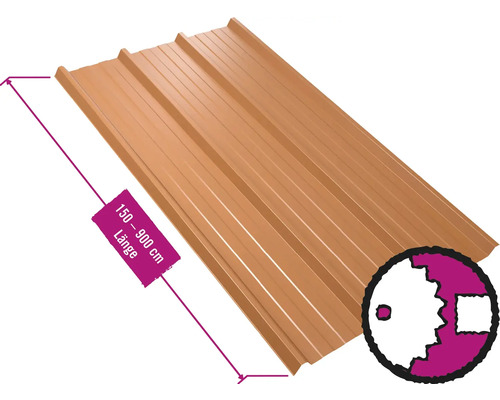 PRECIT trapezium dakplaat W45LR koperbruin RAL 8004 vaste breedte 1075 mm x dikte 0,5 mm (verkocht per meter van 150 tot max. 900 cm)