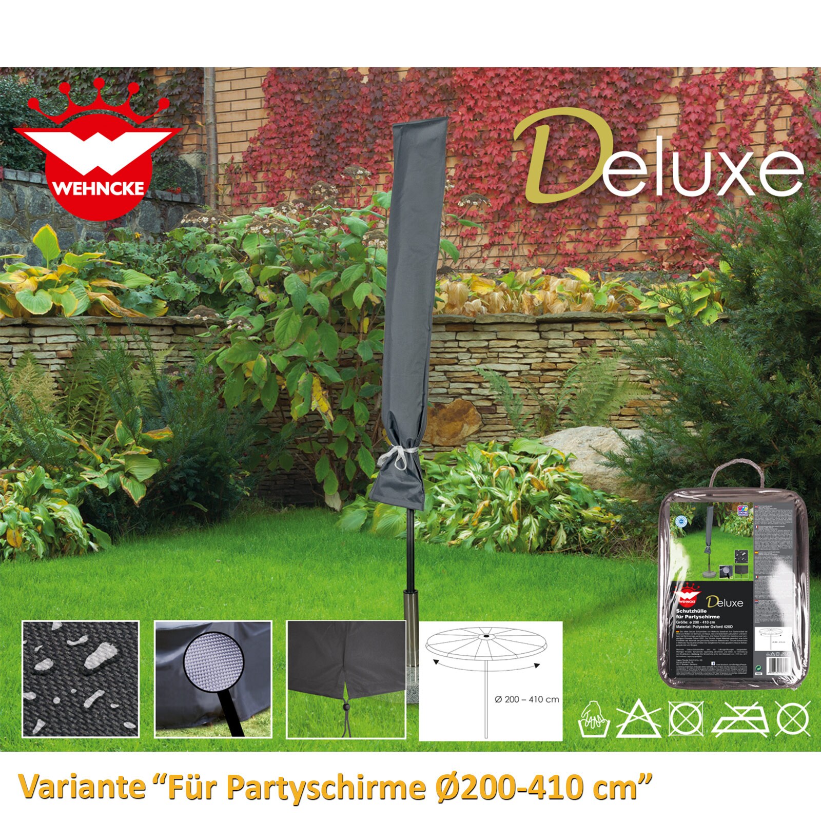 WEHNCKE Party Garten Schirm Schutzhülle Sonnen Schirm Hülle Haube Abdeckung 420D Variante: Für Garten Party Schirm Ø 200-410 cm