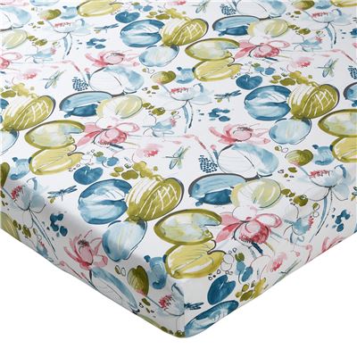 Linge de lit percale fleurs et feuilles de nénuphars multicolores