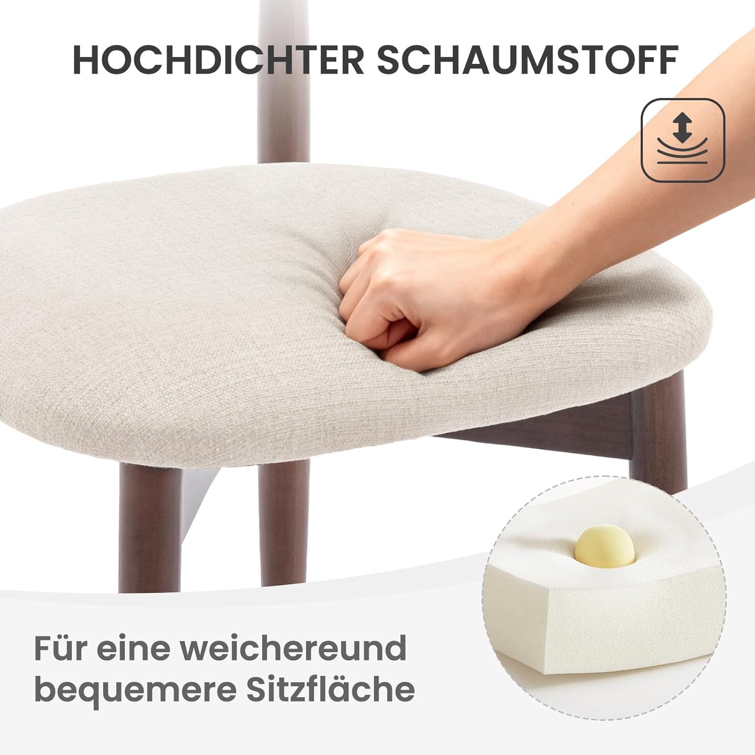 COLAMY Küchenstuhl Esszimmerstühle 6er Set, Moderne Polsterstuhl Essstühle mit Fester Rückenlehne, Stoff Esszimmerstühl mit Holzbein für Esszimmer, Küche, Restaurant, Beige