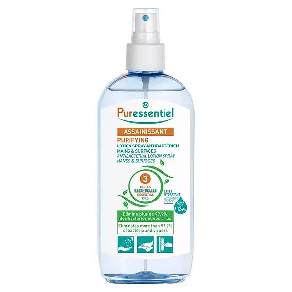 Loção desinfetante em spray Puressentiel, antibacteriana para mãos e superfícies, 250ml