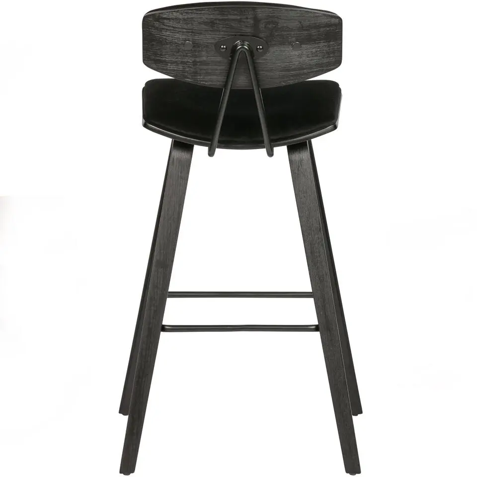 WOOOD Senn Barstoelen - Fluweel - Zwart - Set van 2