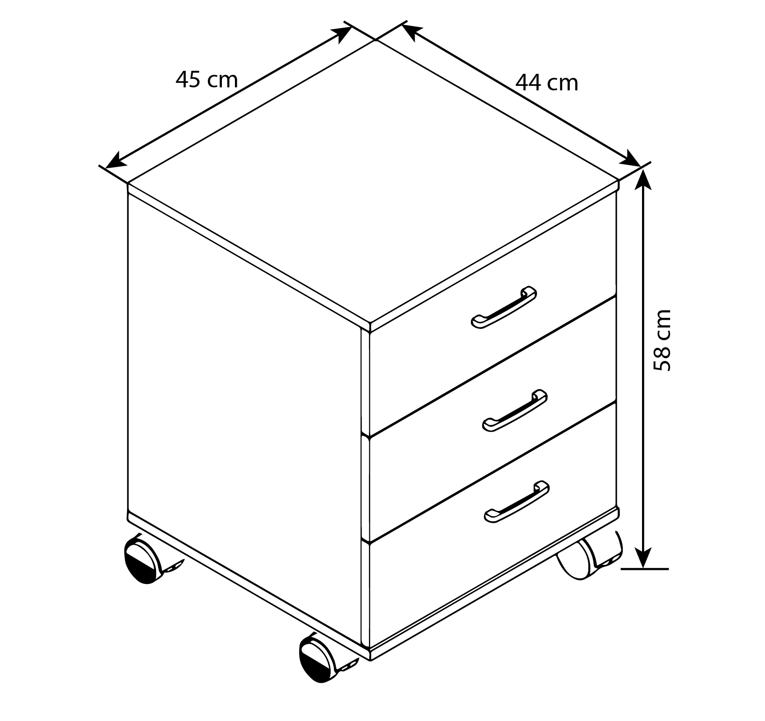 Rollcontainer TOBILA - weiß - 3 Schubladen - 45 cm