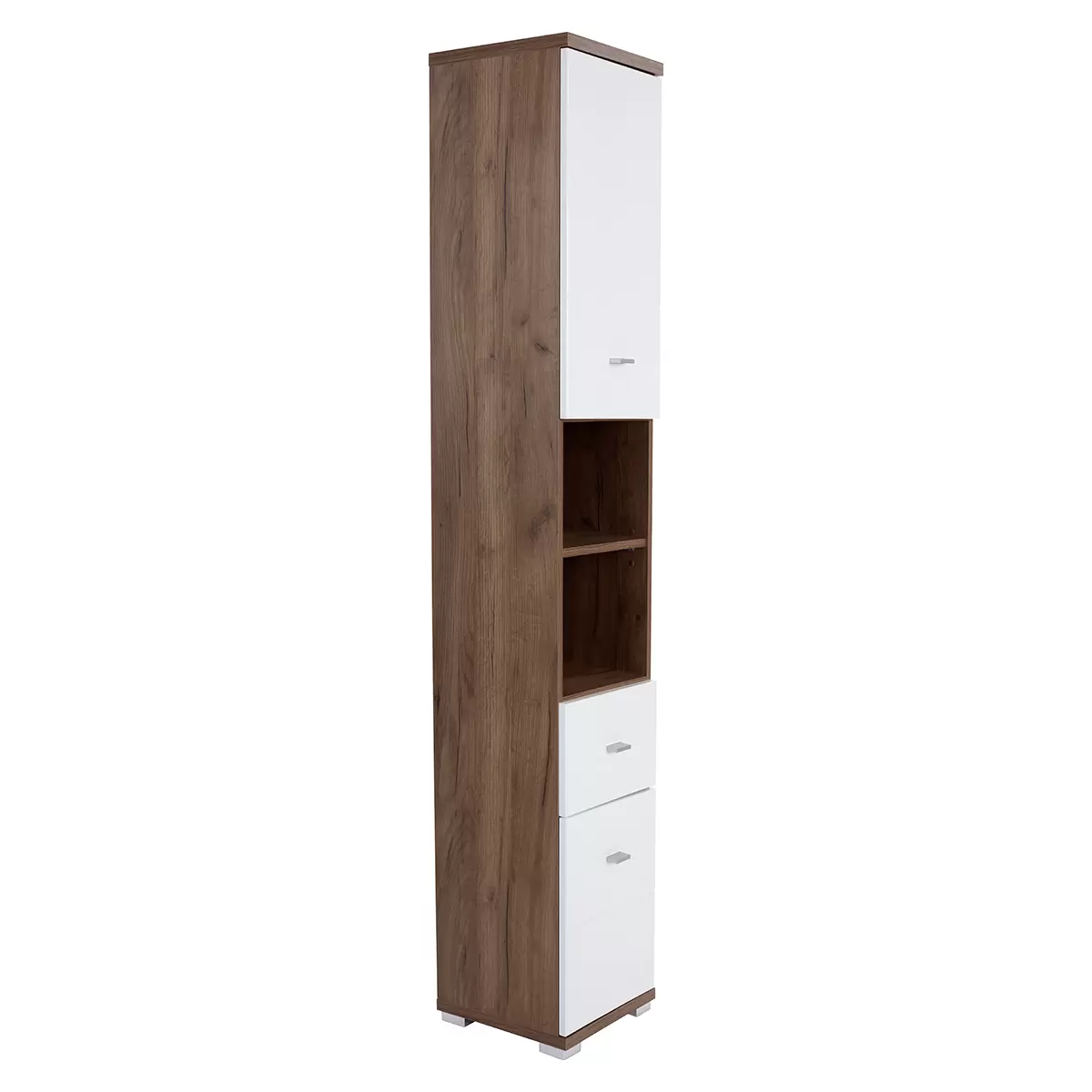 Hochschrank Bari dunkelbraun,weiss,Chrom,Eiche
