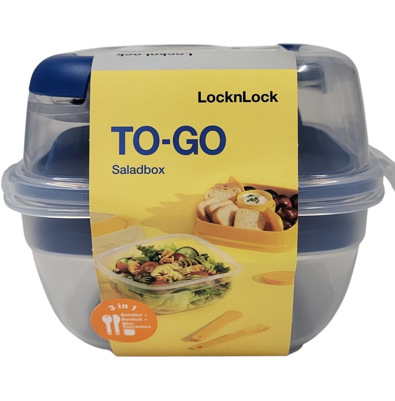 To go Salatbox 3 in1 Salatbox-Set Messer Gabel Saucenbehälter blau