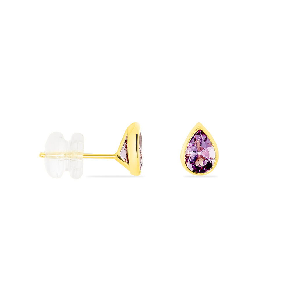 Boucles D'oreilles Puces Fassia Or Jaune Amethyste