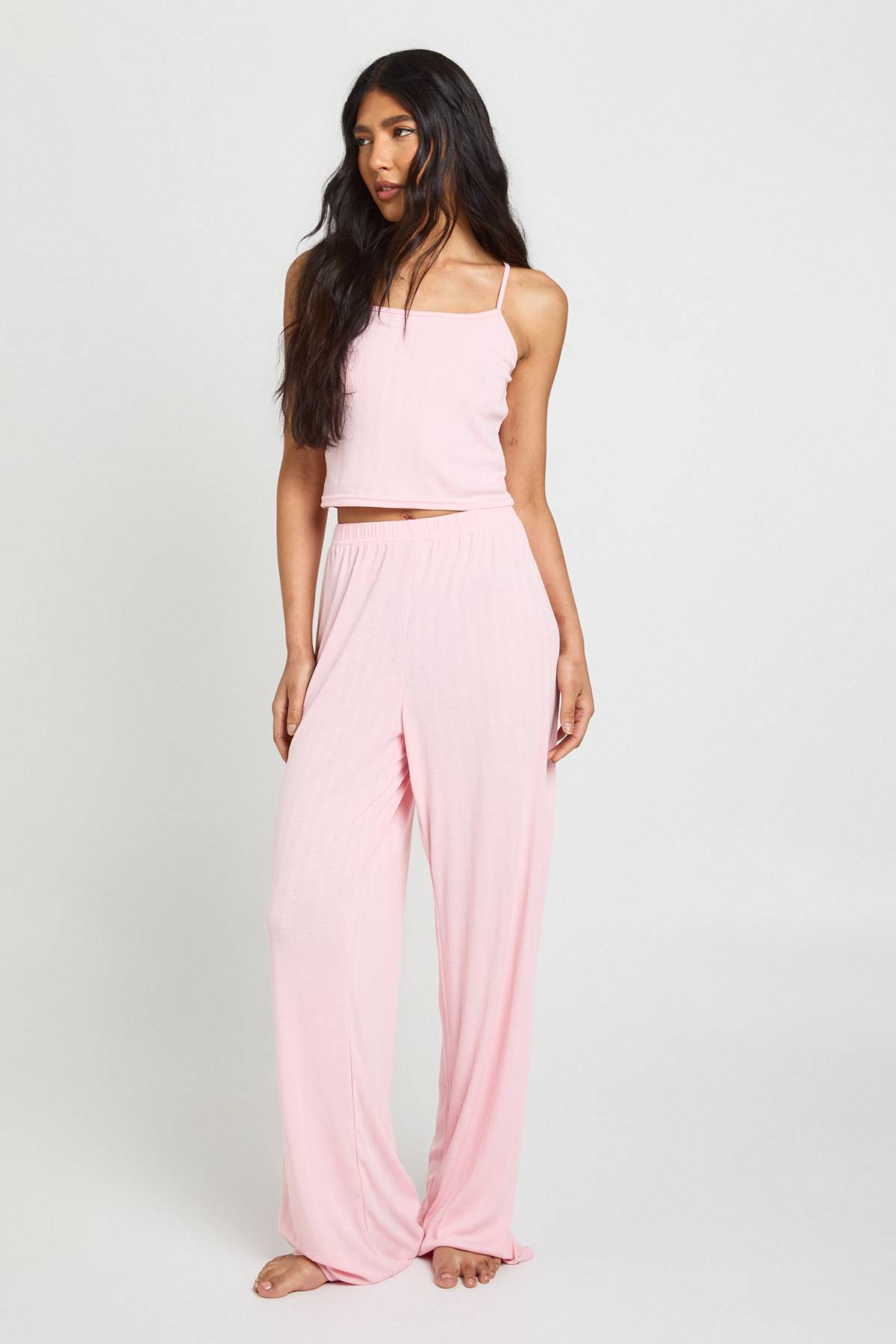 boohoo Ensemble Pyjama Grande Taille Caraco Pointelle Et Pantalon Large