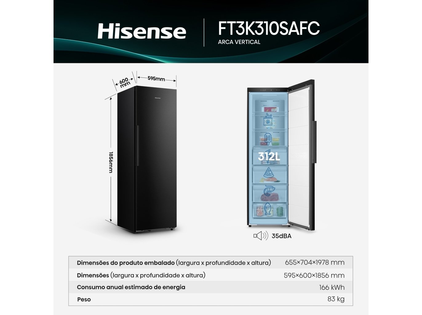 ARCA VERTICAL HISENSE FT3K310SAFC KITCHEN FIT C 312L NO FROST