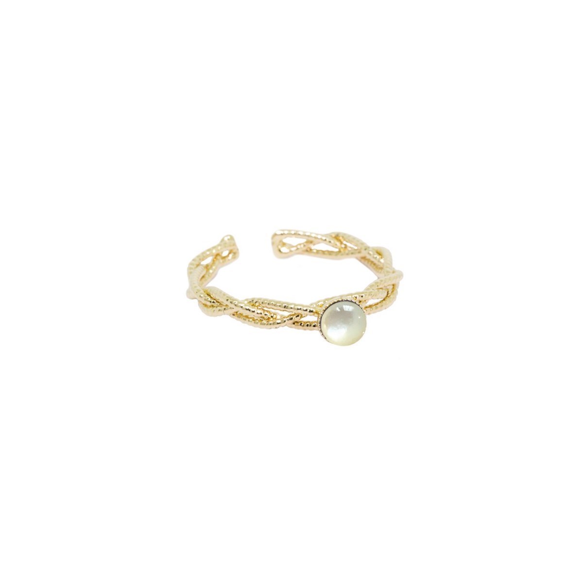 Bague ajustable pierres naturelles Nacre raffinée dorée à  l'or fin 24K TORSADÉE