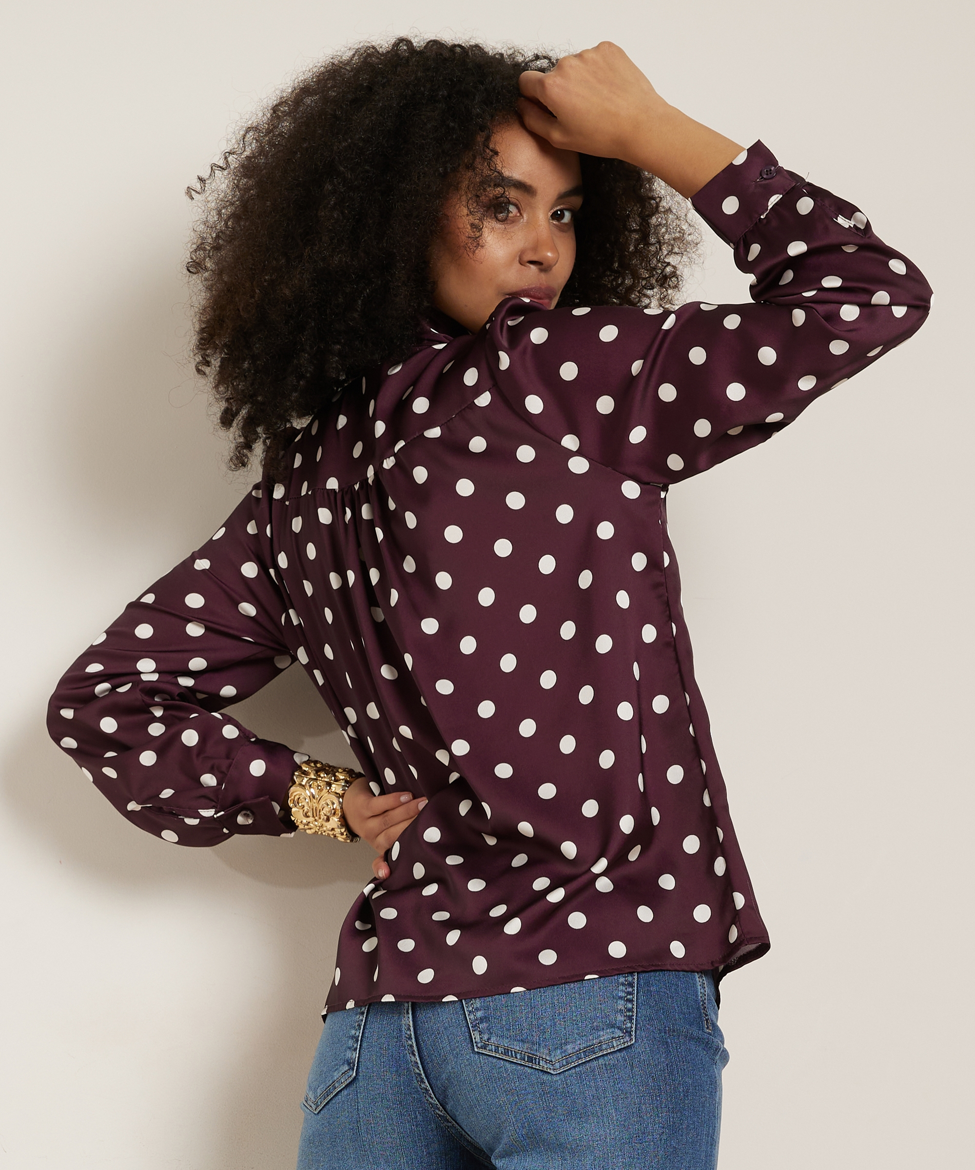 strik blouse met stippenprint