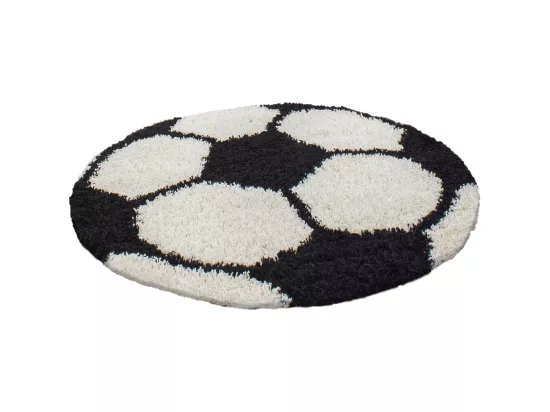 Tapis enfant Ø100cm rond tissé noir et crème SHAGGY FOOT