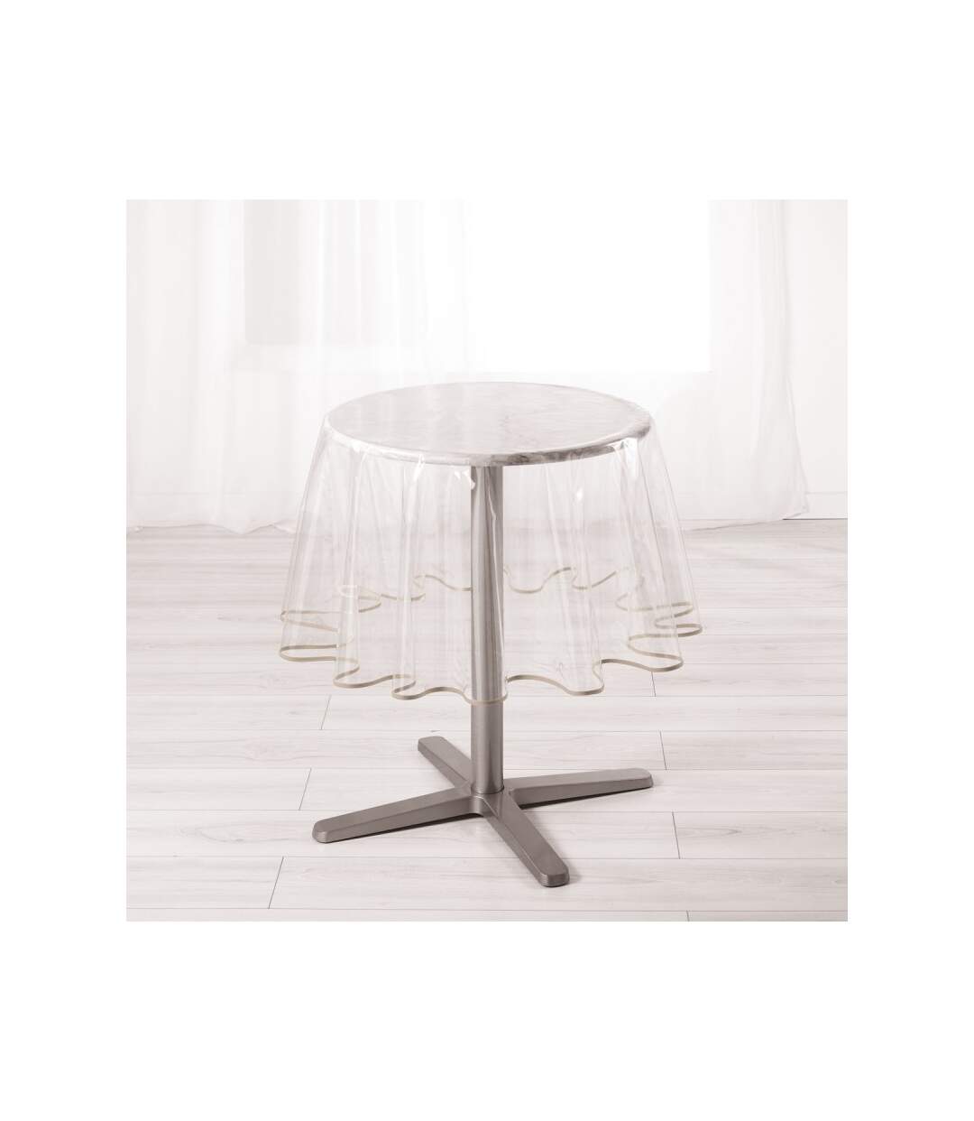 Nappe Ronde Cristal Garden 180cm Transparent & Taupe