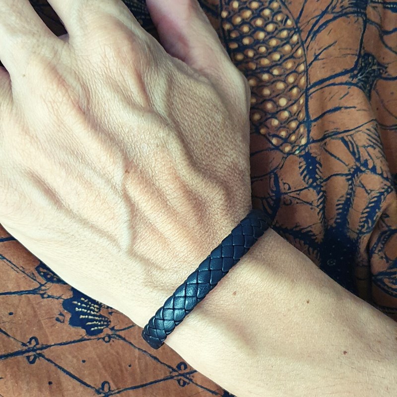 Bracelet en cuir homme noir Milo fait main