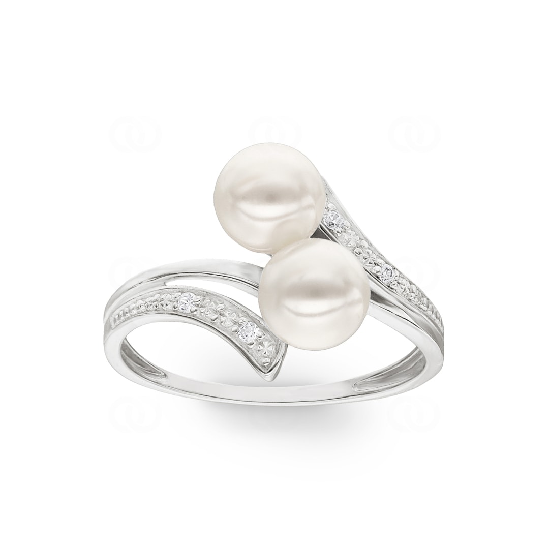 Damenring 925 Silber rhodiniert mit Kunstperleen 6mm und Zirkonia