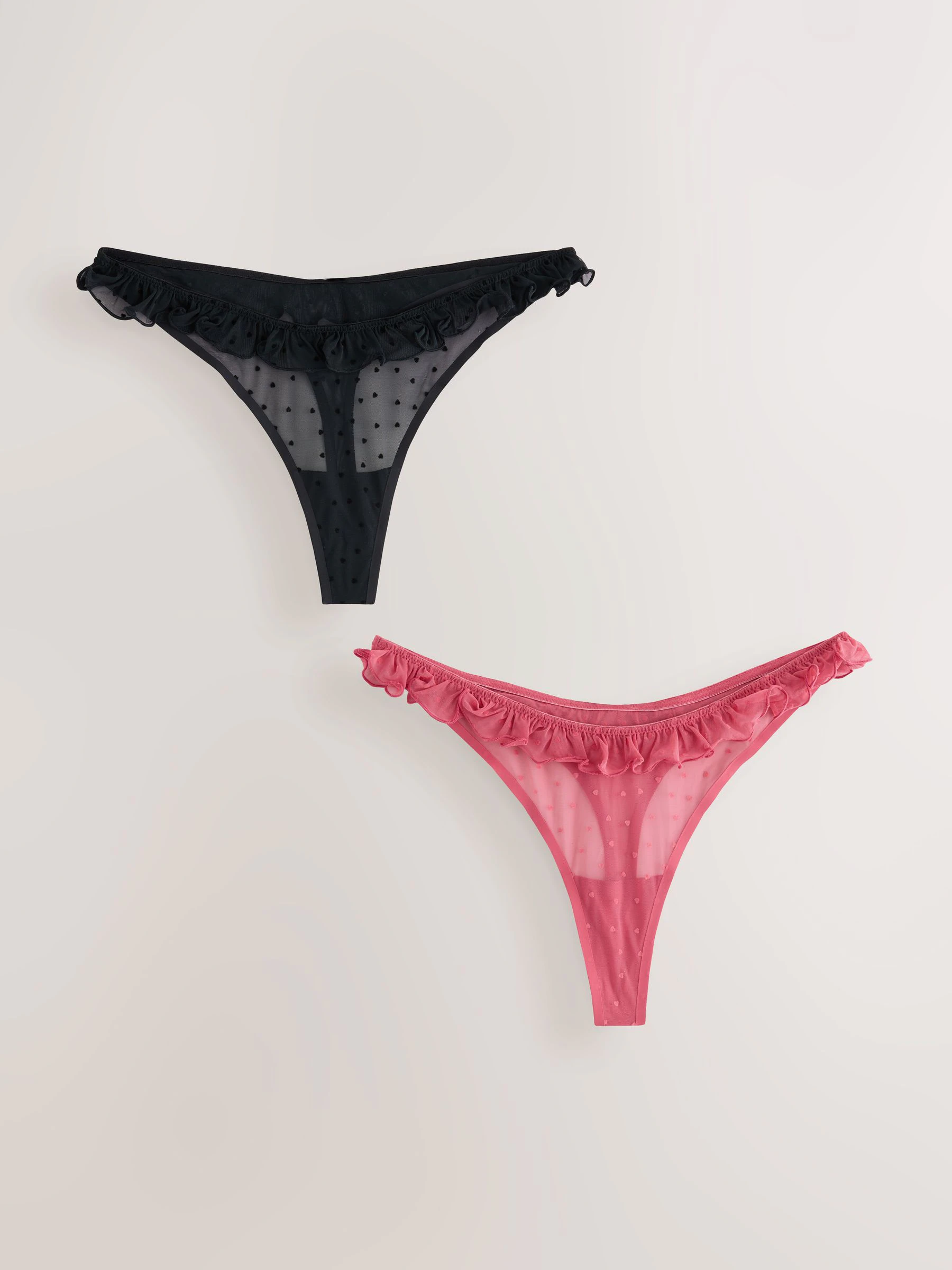 Rood/zwart - Heart Mesh Flocked Knickers 2 Pack