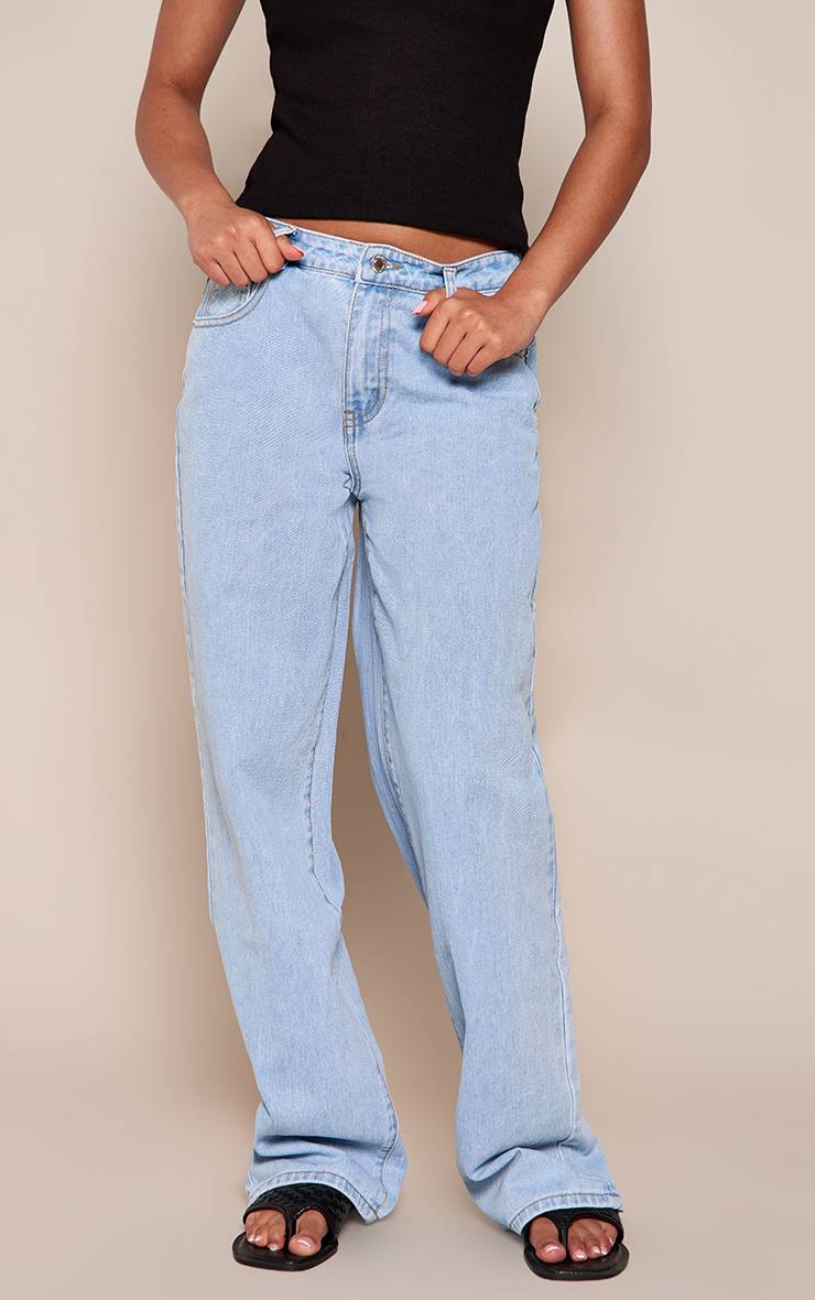 Bleu Clair Jean Droit Taille Mi-haute