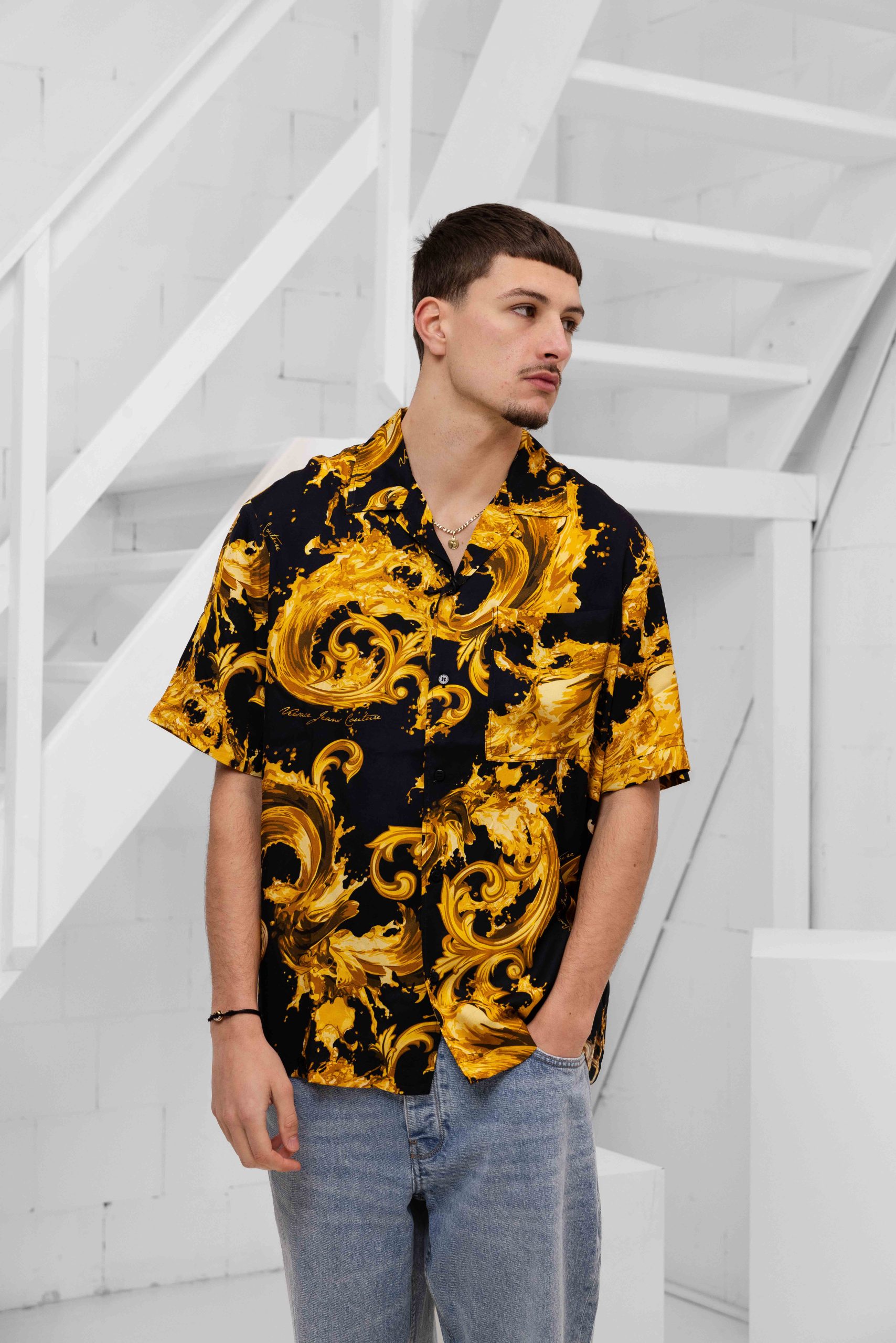 Versace Jeans Couture Barocco Wave Polo Heren Zwart/Goud