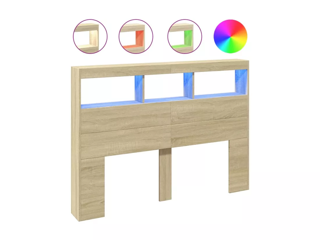 Armoire tête de lit avec LED chêne sonoma 140x17x102 cm