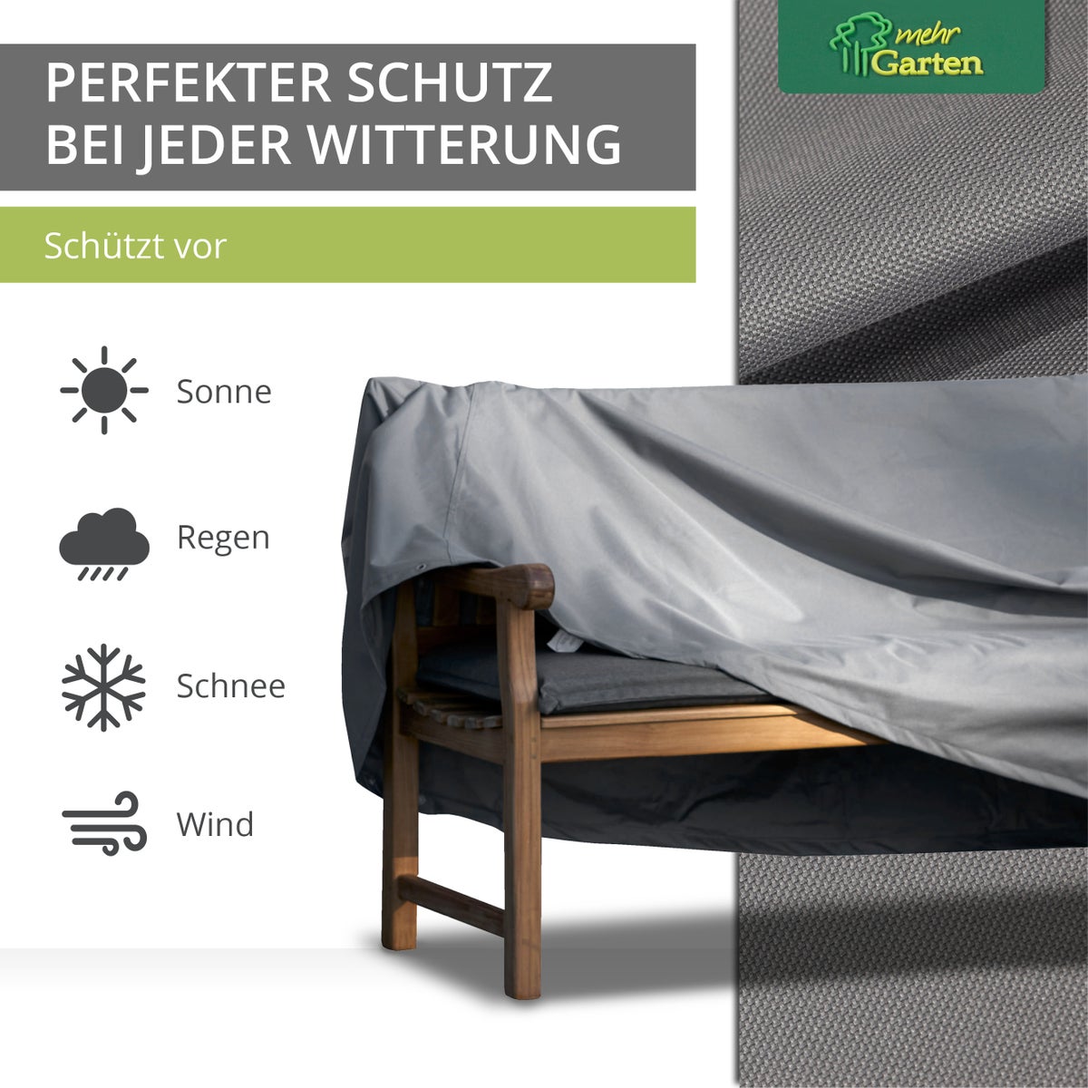 More Garden - Premium tuinbankhoes voor 3 personen: 163(B) x 70(D) x 63/86(H) cm | Robuuste hoes voor tuinbanken, waterbestendig en weerbestendig, gemaakt van Oxford 600D stof | Lichtgrijs