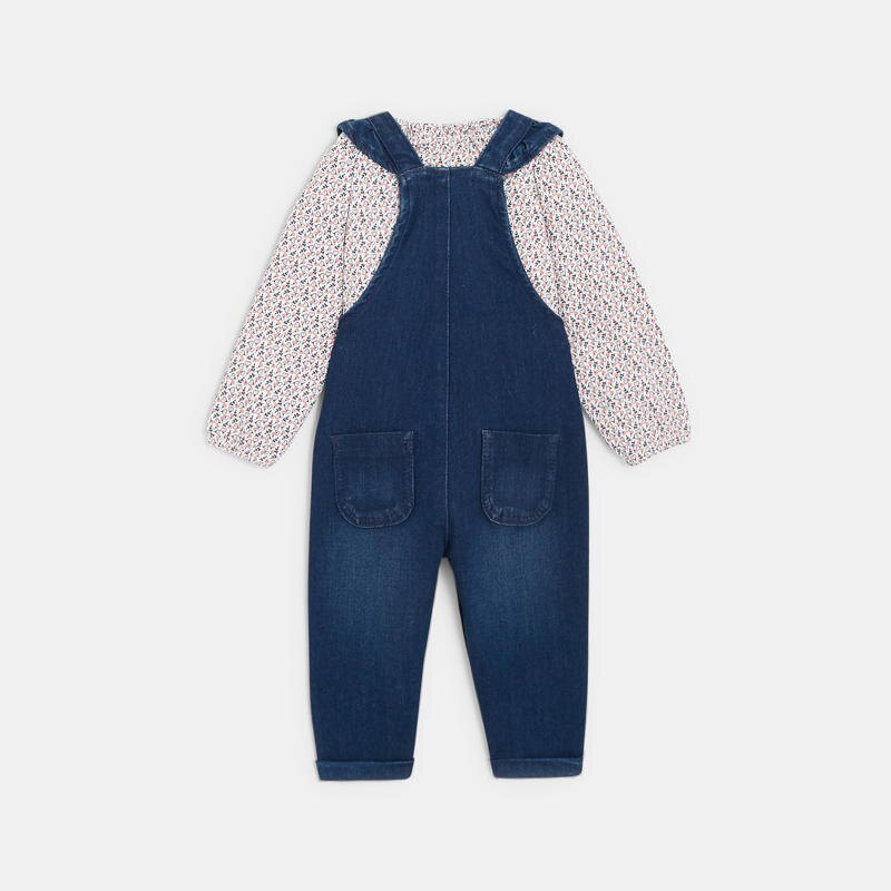 Ensemble salopette denim et t-shirt imprimé bleue bébé fille Bleu