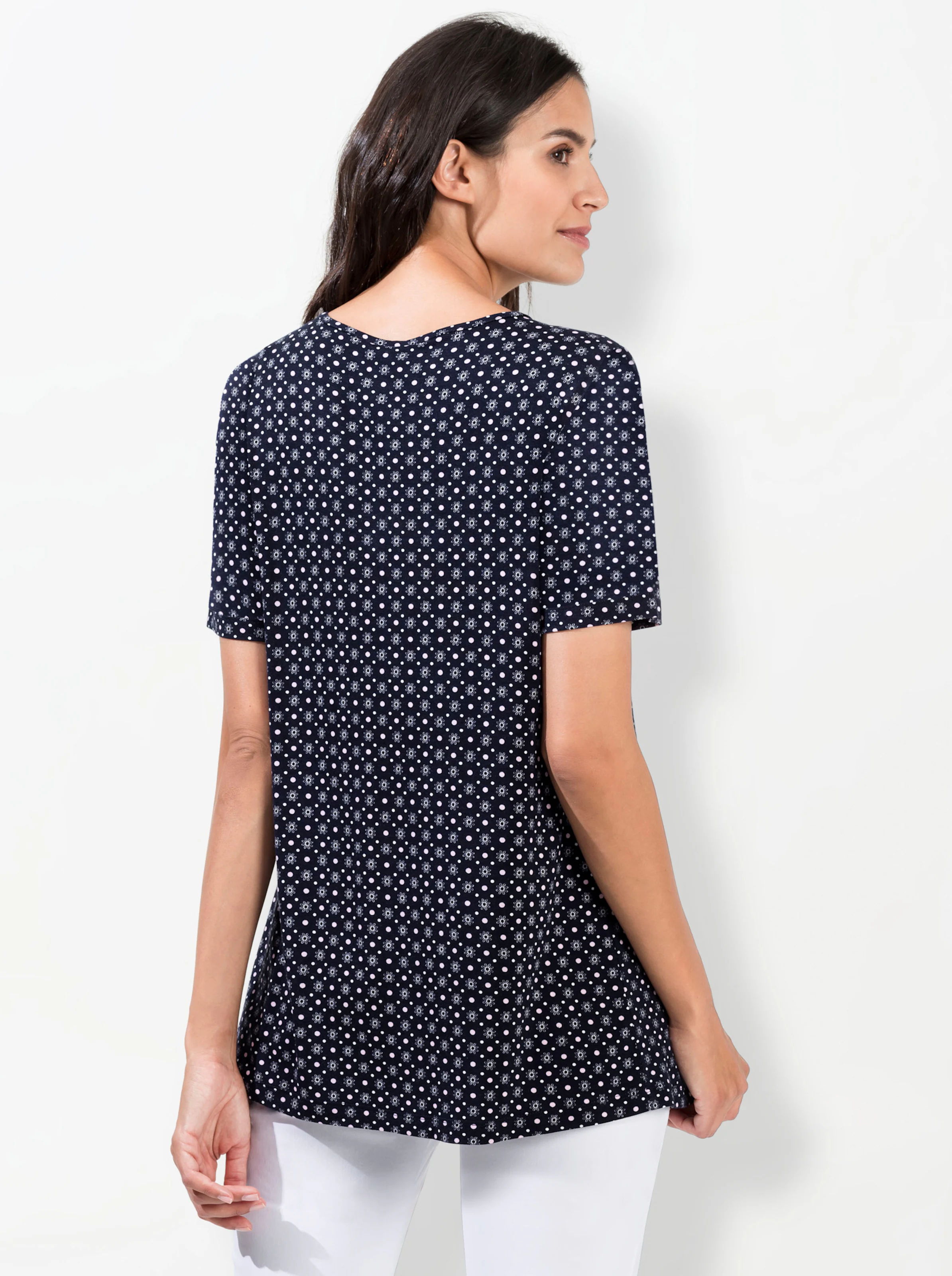 Longshirt in marine-hellrosé-bedruckt
