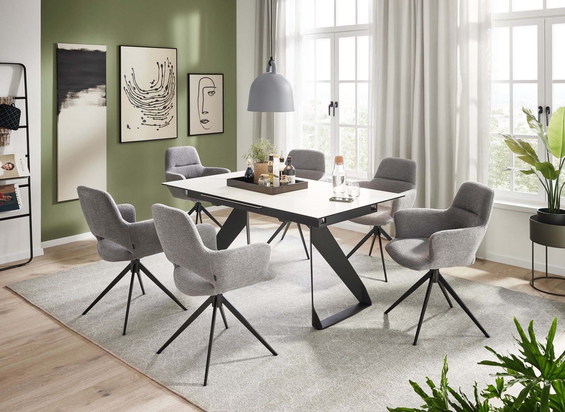 CASAVANTI Esstisch DORA 160(220) x 90 cm Keramik/Glas beige marmoriert/schwarz