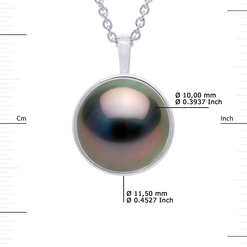 Collier Bélière Entourage Lisse - Véritable Perle de Culture de Tahiti Ronde 10-11 mm - Or Blanc