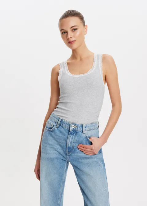 Singlet met kant grijs (GRS.LME)
