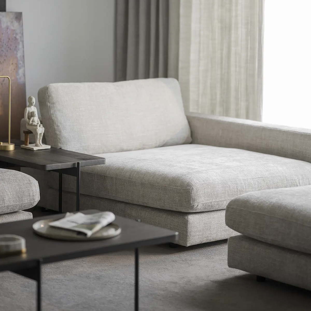 Modulaire chaise longue Duncan - rechts Lichtgrijs/beige