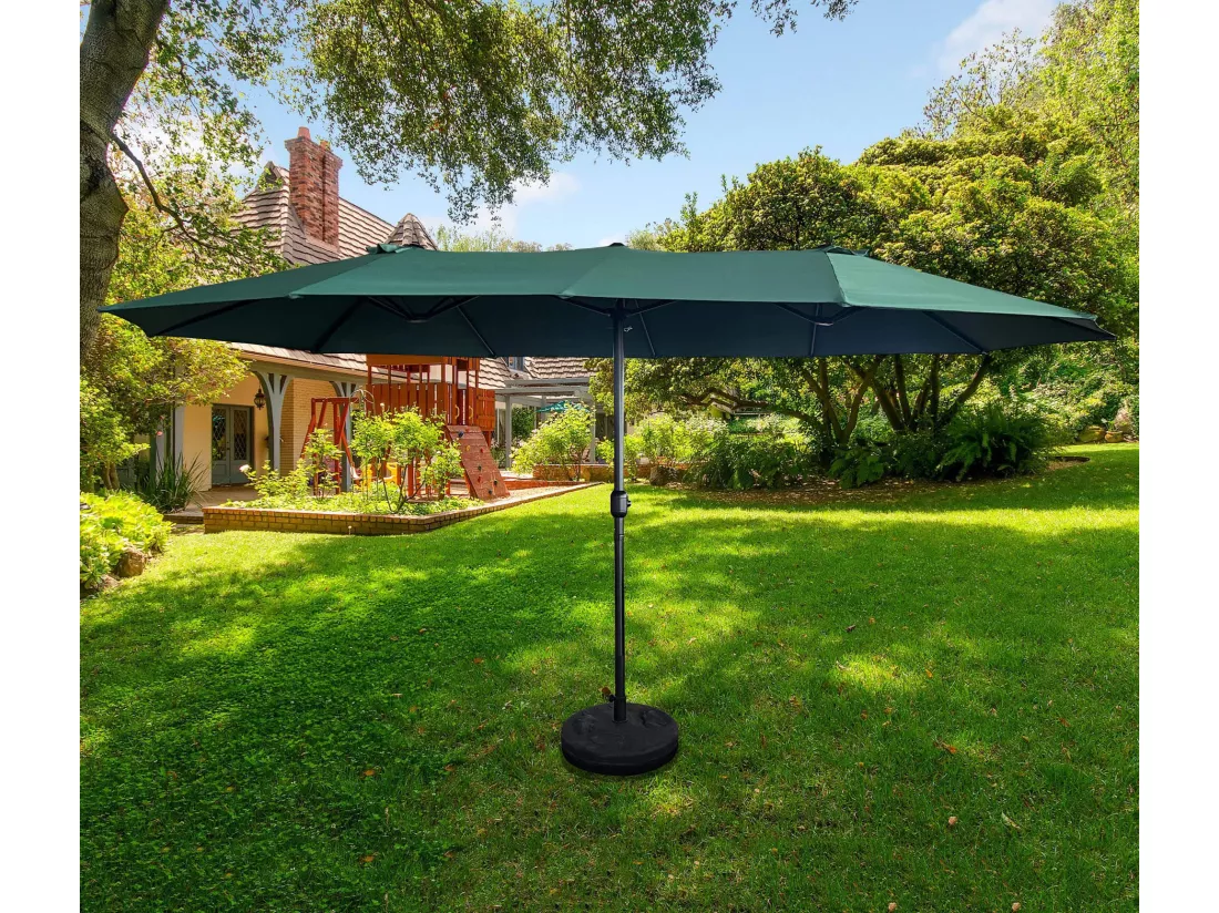 Parasol double de jardin TILIA en vert foncé, Poids 12,3 kg Dimensions L460 x l270 x H245 cm
