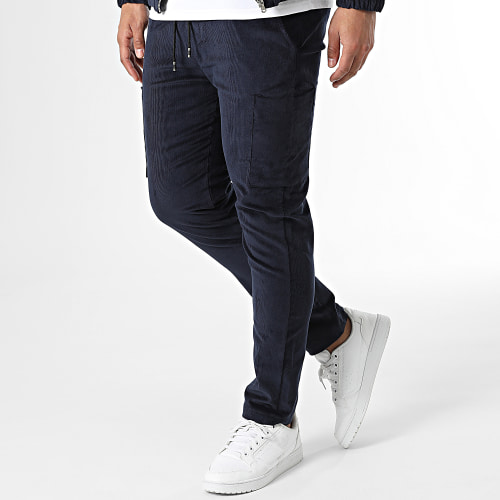 Ensemble Veste Zippée Et Pantalon Cargo Velours Bleu Marine