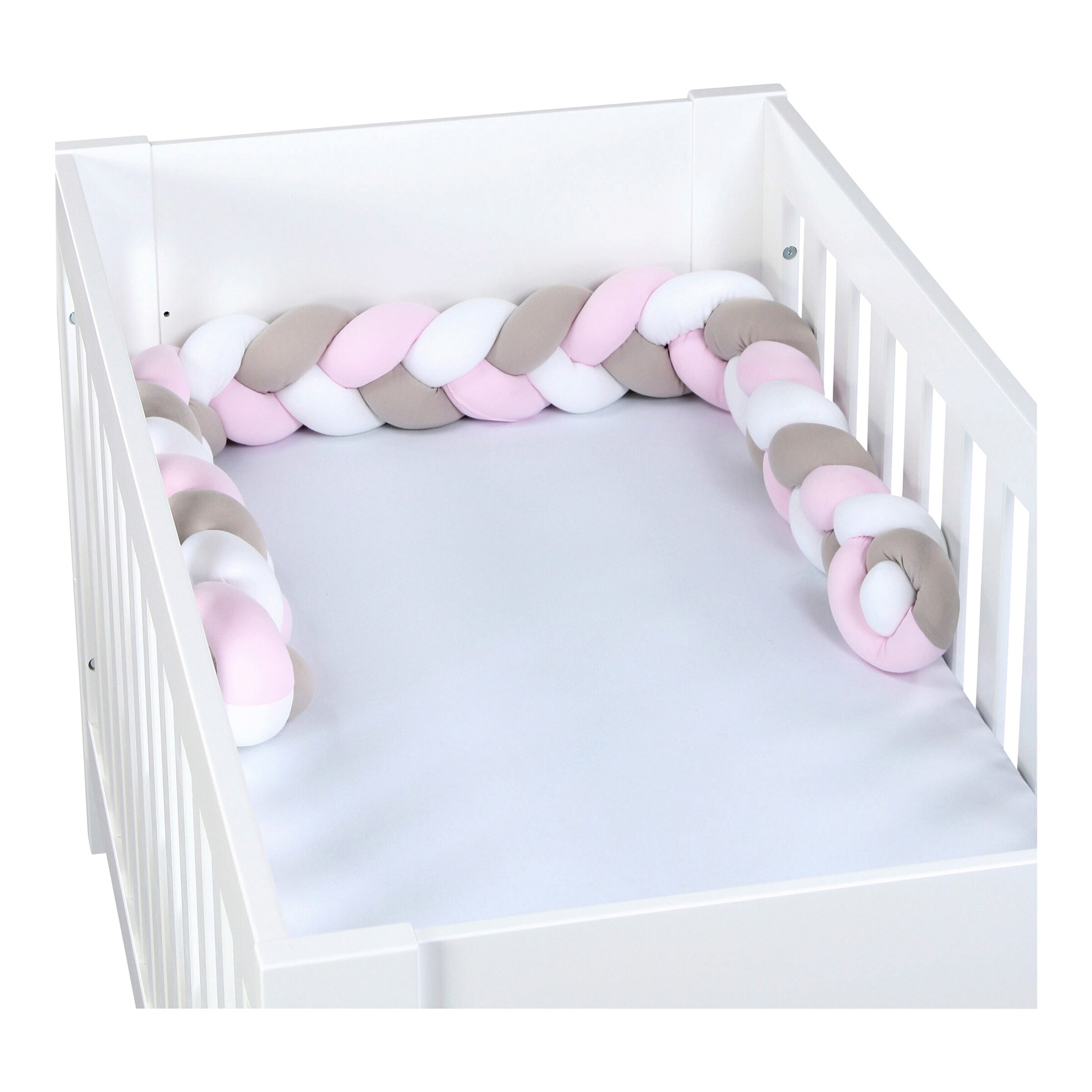 babybay® Nestchenschlange Jersey geflochten 200 cm weiß / beige / rosé