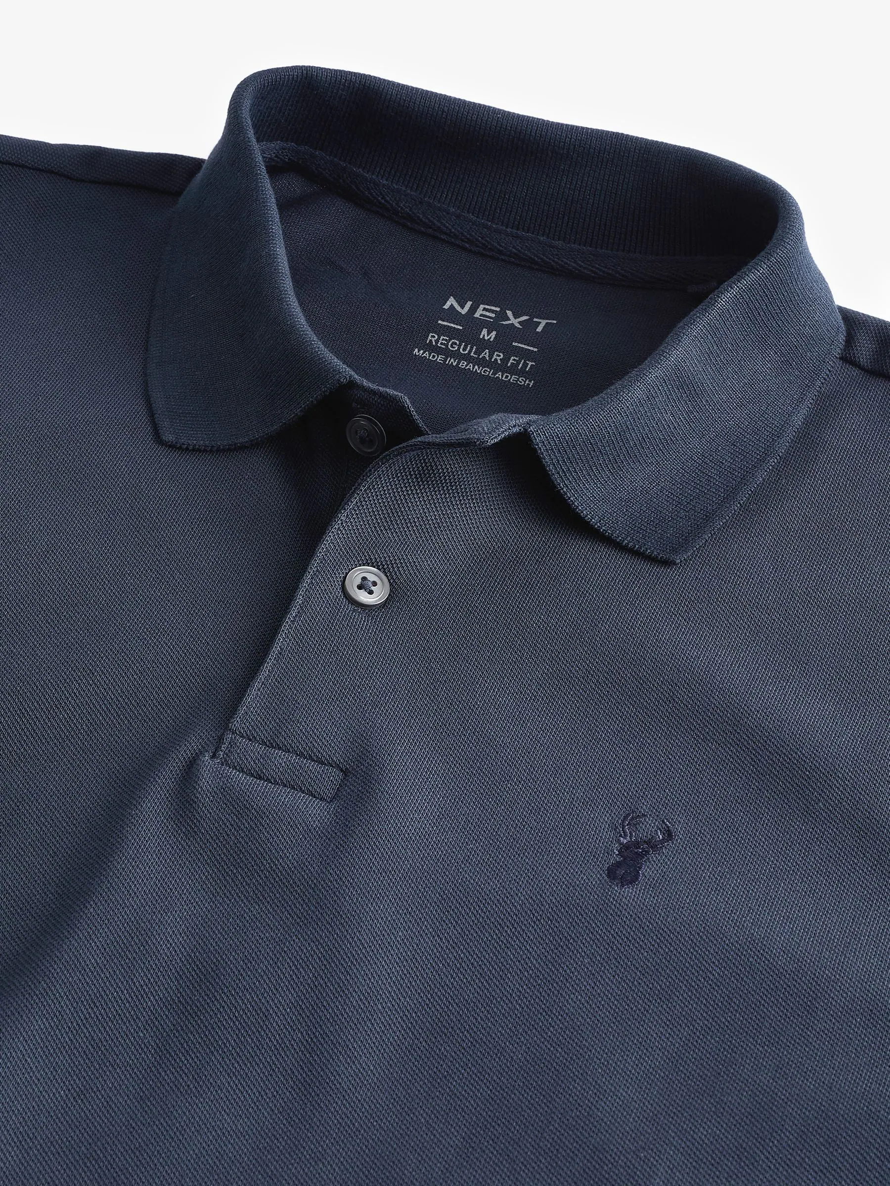 Donkerblauw - Normale Pasvorm - Piqué polo met lange mouwen