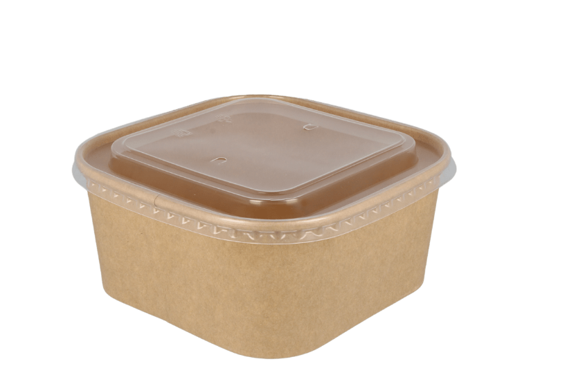 Vierkante maaltijdbak karton 1400ml Kraft