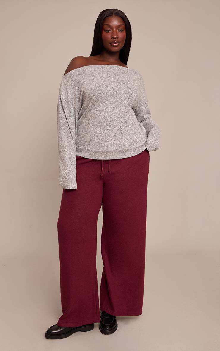 Gris Chiné Haut Grande Taille En Maille Douce Asymétrique Oversize Ample À Manches Longues
