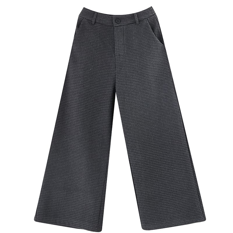 Taragon - Cropped broek met wijde pijpen en pied-de-poulemotief, middelhoge taille