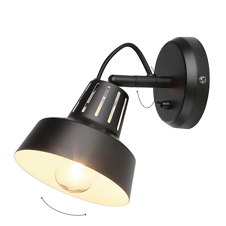 Spot patère E14 10W GoodHome Yarra noir mat L.22,4 x L.12,5 x H.18.5 cm