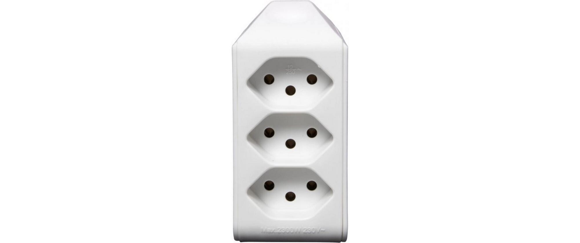 Abzweigstecker 3 x T13, 300° drehbar, WeissMehrfachstecker 230 V ohne Schalter