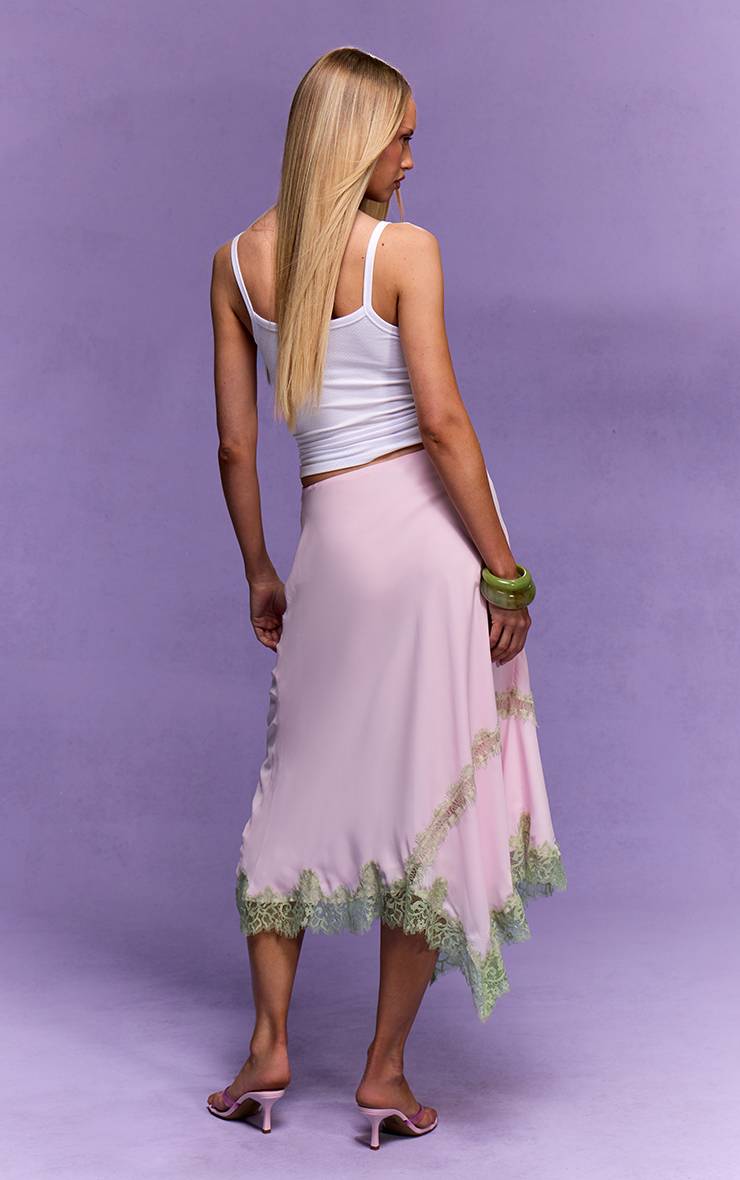 Rose Pastel Jupe Midaxi En Mousseline Avec Ourlet En Dentelle Contrastante