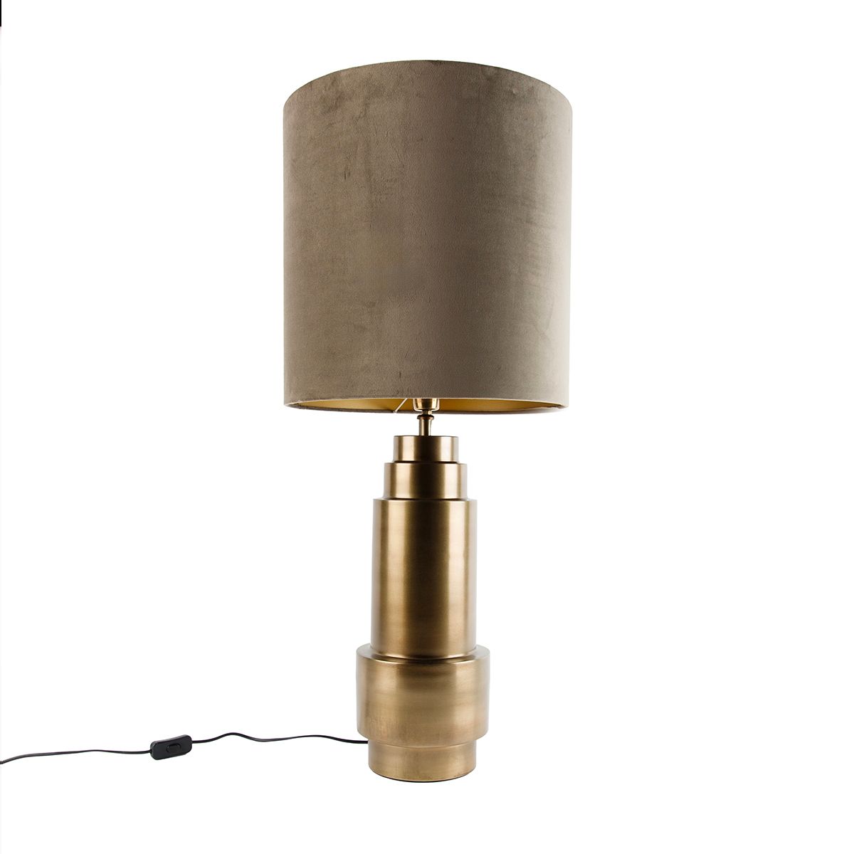 Tafellamp brons velours kap taupe met goud 40 cm - Bruut