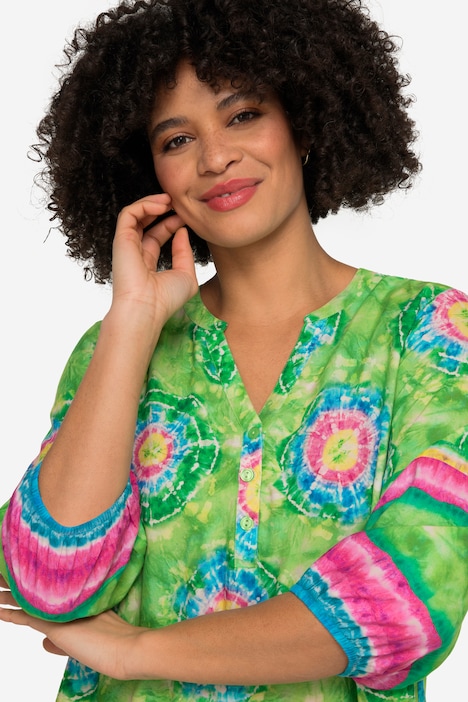 Bluse, Batikdruck, Tunika-Ausschnitt, 3/4-Ärmel